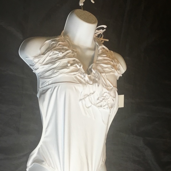 Sexy White one piece Swimsuit Size XXL fringe NEW - Picture 3 of 8